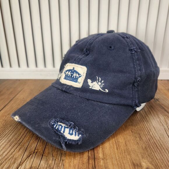 VTG Corona Crown Strapback Hat Cap Blue Canvas Beer Beach Cerveza Distressed Sun - Picture 1 of 10